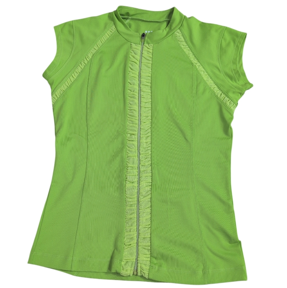 Title Nine Cycling Top Jersey NWT, Cap Sleeves Green, Full Zip Women's Small